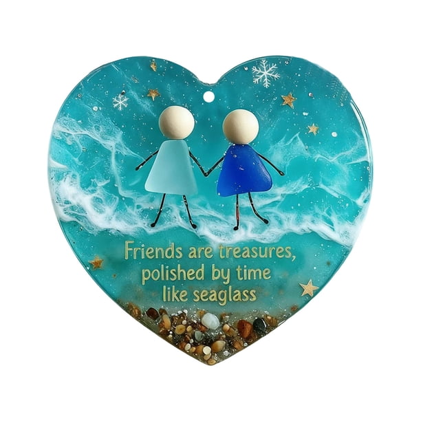 Adorno de vidrio marino en forma de corazón, hecho a mano, para la amistad, vidrio reciclado sostenible, decoración del hogar, regalo para amigos, recuerdo de aniversario con simbolismo eterno para l