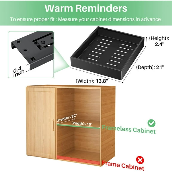 Pull out Cabinet Organizer, 21"Deep, Heavy Duty Full-Extension Slide out Drawers for Kitchen Cabinets with Nano Adhesive, Roll Out Shelf Sliding Cabinet for Pots, Bathroom, Pantry, Under Sink, Black