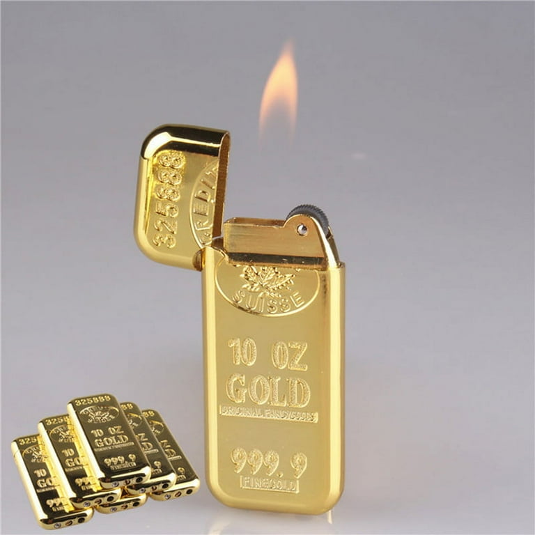 Bullion Shape Cigarette Lighter Creative Metal Grinding Wheel Gas Lighters Butane Flame Igniter Gold (Butane Included)