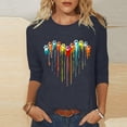 thumbnail image 2 of PEZHADA Blouses pour Femmes Manches 3/4 Mode Féminine Manches Trois-Quarts Col Rond Rétro Imprimé Hauts Amples Blouse Manches Trois-Quarts, 2 of 9