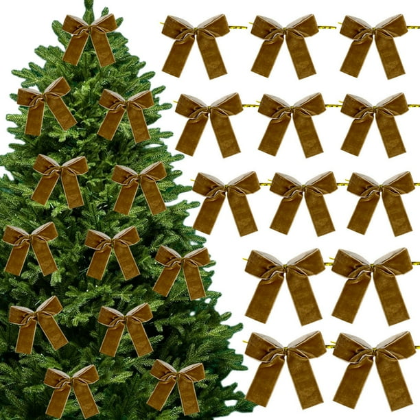 Adornos navideños, adornos navideños, regalos navideños, 12 piezas de lazos de terciopelo para árbol de Navidad, decoración de corona, lazo de terciopelo, nudo