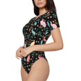 thumbnail image 2 of Daiia Cute Rabbit And Flower print Women's Crew Neck Short Sleeve Bodysuit Fashion Tops Fit Casual Basic Extender Bodysuit-Small, 2 of 9