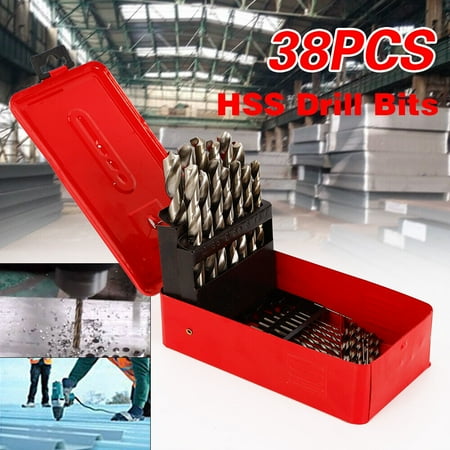 

FETCOI High Speed Steel Fried Dough Twist Drill Bit 38 Piece Set Silver Tool 1mm-13mm