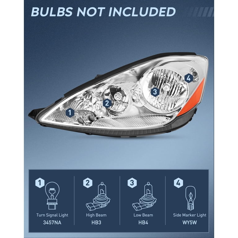 Pair Chrome Headlights For 2006-2010 Toyota Sienna – With Bulbs, DOT/SAE Certified