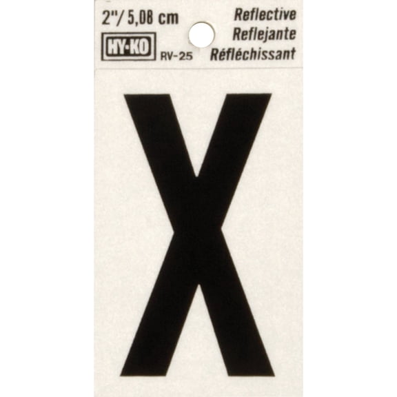Hy-Ko RV-25/X Vinyl Self-Stick Reflective with Letter X, 2", Black