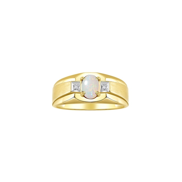 RYLOS Men's Rings Yellow Gold Plated Silver Classic 7X5MM Oval Gemstone & Diamond Ring Opal October Birthstone Rings For Men, Silver Rings, Size 12