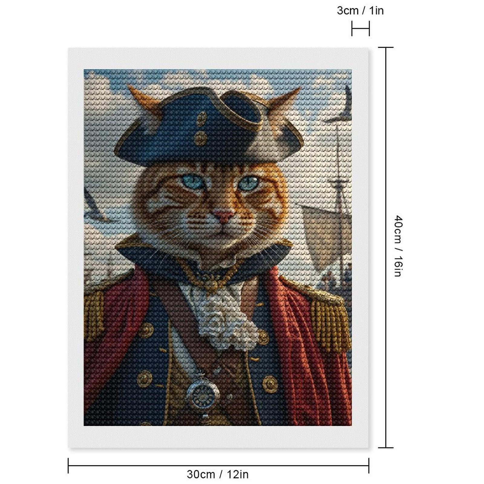Diamond Art Kits for Adults, Cat Sailor Admiral Portrait Sky 5D Diamond Painting Kits for Adults Beginners, DIY Full Drill Diamond Painting, Gem Art and Crafts 12x16