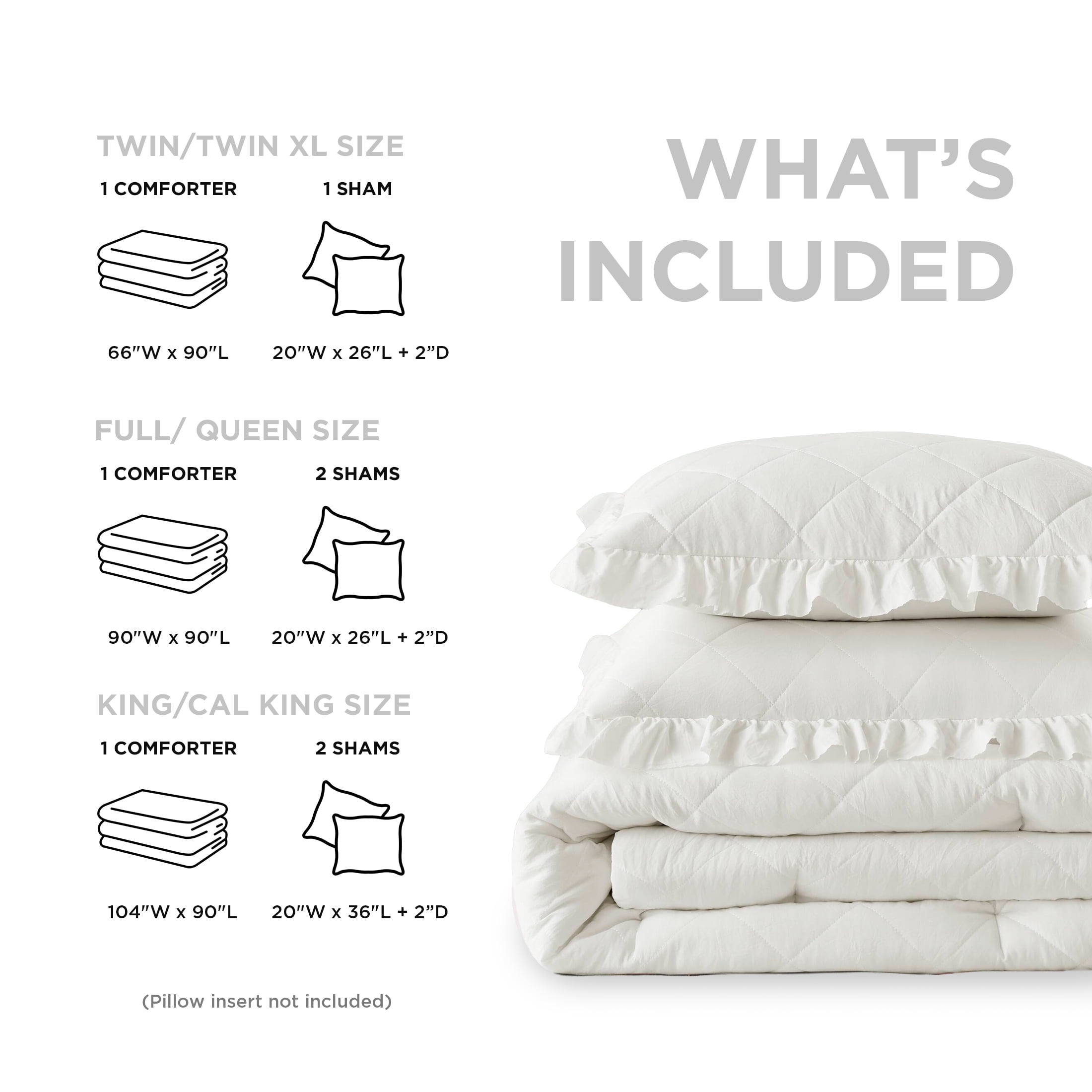 Regency Heights Full/Queen Comforter Set Ivory, 3 Pieces Quilted Ruffle Comforters Full/Queen Size, Solid Bedding Comforters Sets, Gift for Women