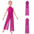 thumbnail image 2 of Aislor Big Girls Mesh Split Wide-Leg Bodysuit Sequins Bodice Figure Skating Jumpsuit Gymnastics Leotard Hot Pink 14, 2 of 7