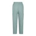 thumbnail image 4 of Linen Cropped Pants for Women Elastic Waist Solid Color Casual Straight Leg Lounge Trousers with Pockets, 4 of 8