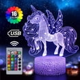 thumbnail image 1 of Unicorn Night Light for Kids and Baby, Rechargeable 3D Illusion Lamp 16 Changing Colors with Remote Control, Birthday and Holiday Gift for Kids Girls (Unicorn2), 1 of 7