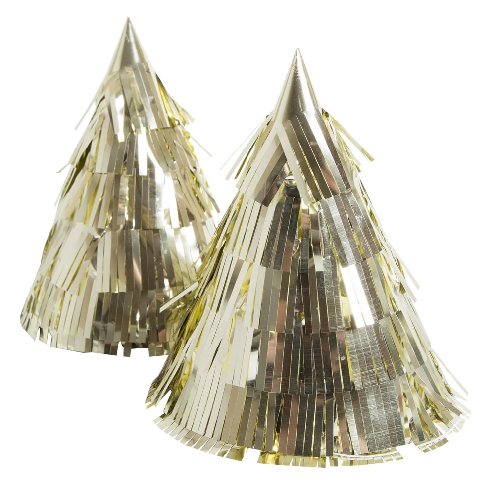 Fringed Foil Gold Party Hats, 2ct