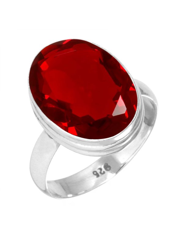 925 Silver Ring For Women - Men Red Ruby Simulated Stone Silver Ring Size 7.5 July Birthstone Simple Silver Ring Size 7.5 Gift For Women On Mothers' Day 925 Silver Jewelry With Gemstone