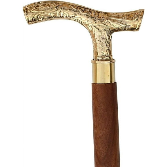 Yorkshire Walking Stick - Brass Handle Walking Cane Golden Wolf Head Made Handle Adjustable Brown Wooden Walking Stick Unisex Gift for Hiking