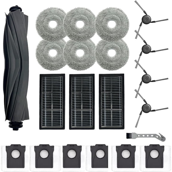 17Pcs Replacement Accessories for dreame X40 Ultra/ L40 Ultra/ X40 Master Robot Vacuum,1Rubber Main Brush,6Mop Pads, 6Dust Bag,3Filters