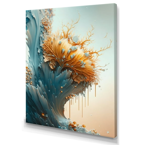 Designart Abstract Blue And Gold Leaves I Canvas Wall Art