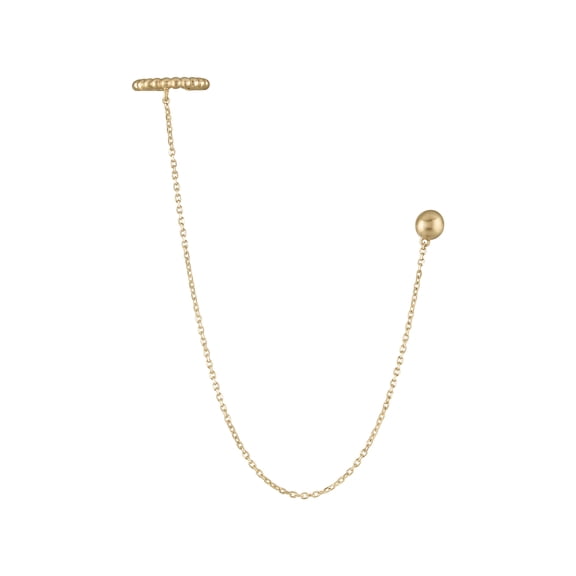 Zahav Jewelry 14kt Solid Yellow Gold Beaded Ear Cuff With Chain and Ball Stud Earring