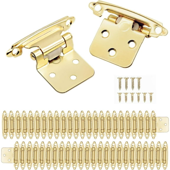 The Brass Gold Kitchen Cabinet Hinges Overlay, 50 Pack (25 Pairs) Self Closing Flush Face Mount Cabinet Hinge Hardware for Cabinet Doors