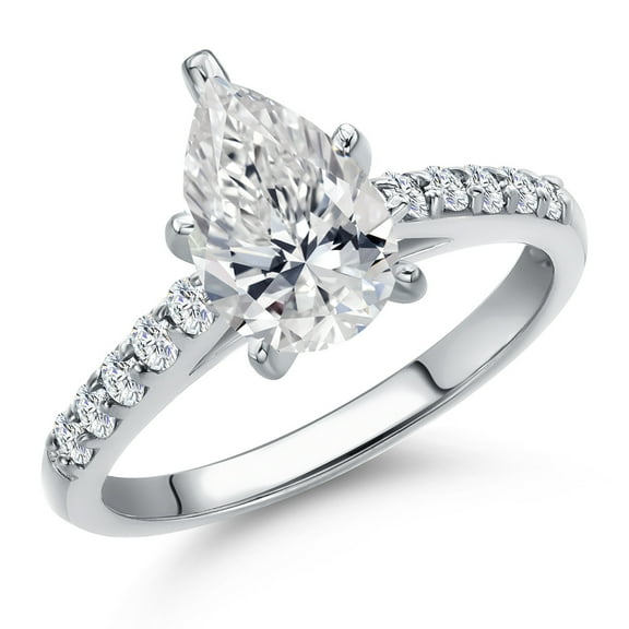 Gem Stone King 1.20 Cttw IGI Certified Lab Grown Diamond in 10K White Gold Engagement Ring for Women | 1.00 Ct Pear Shape Center | E-F Color | VS1-VS2 Clarity | Size 7