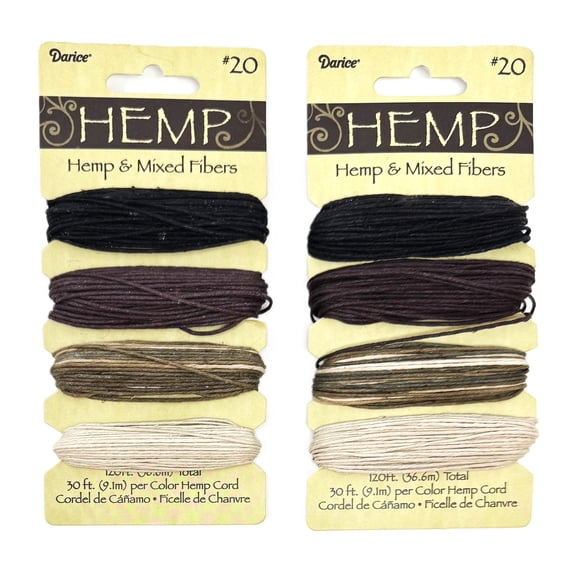 2 Packs - Earth Tones Black Brown & Tan #20 Hemp Mixed Crafts Twine - 120 feet Each - 240 Feet Total