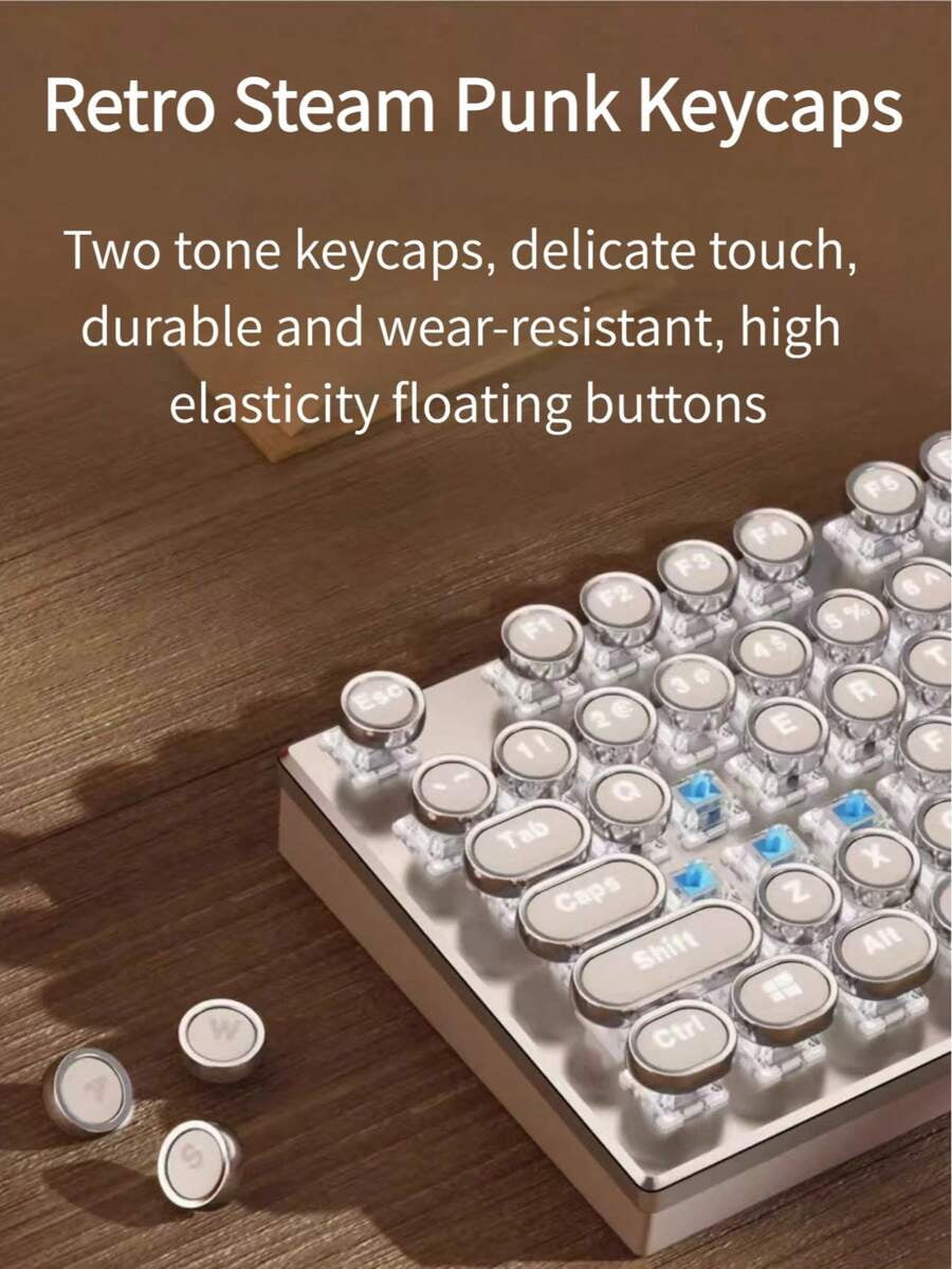 Retro Steampunk Typewriter Mechanical Keyboard, RGB Backlit 104 Keys Blue Switch Gaming Keyboard With Multifunctional Knob, Full Anti-Ghosting Wired Keyboard For PC Gamer Office