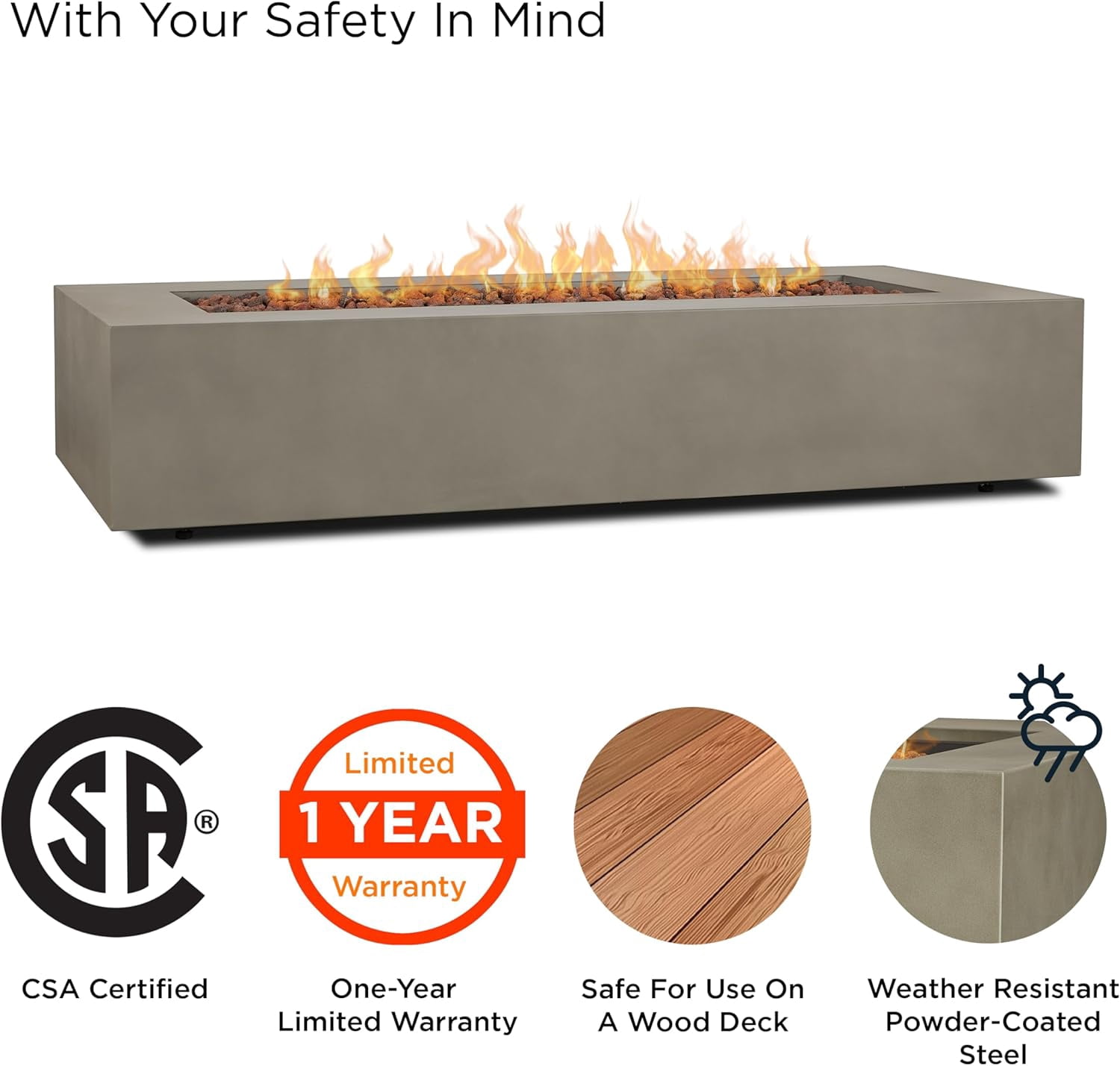 Real Flame Aegean 70" Rectangle Steel Propane or Natural Gas Fire Pit Table in Mist Gray