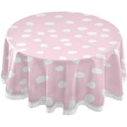 SKYSONIC Polka Dot Pink Tablecloth Durable 60 Inch Round Table Cloth Waterproof Stain Proof Camping Tablecloths for Outdoor Picnic Family Dinner Restaurant Decoration
