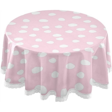 SKYSONIC Polka Dot Pink Tablecloth Durable 60 Inch Round Table Cloth Waterproof Stain Proof Camping Tablecloths for Outdoor Picnic Family Dinner Restaurant Decoration