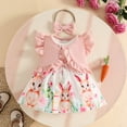 thumbnail image 2 of Girls Athletic Sets Easter Cartoon Prints Dress Fly Sleeve Ruffles Girls Valentines Day Outfit,Pink,24M, 2 of 7