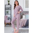 thumbnail image 2 of DARING DIVA Women's Cotton Ribbed Pullover V-neck Tops with Bottoms Pajama Sets 2XL Purple, 2 of 7