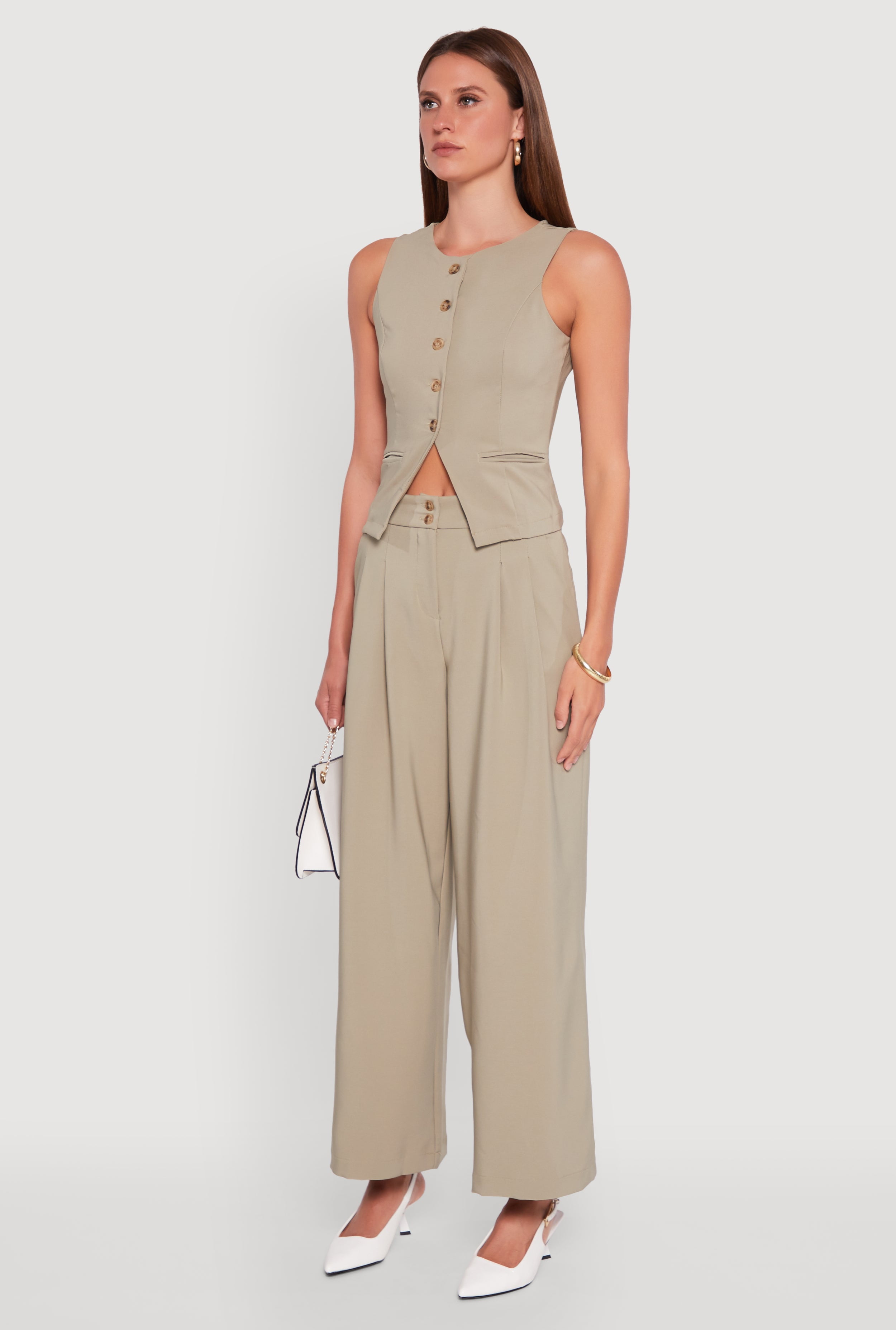 Womens Solid Crepe Knit Button Front Blazer Vest - image 4