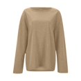 thumbnail image 5 of Business Casual Tops for Women Winter Fall Loose Crew Neck Long Sleeve Rolled One Shoulder with Pocket Plain Leisure Cotton Tees Tunic Tops(Khaki,S), 5 of 5