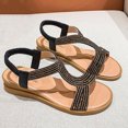 thumbnail image 6 of Flat Sandals for Women Rhinestone Vacation Elastic Strap Solid Color Open Toe Beach Summer Casual Sandals Black, 6 of 8