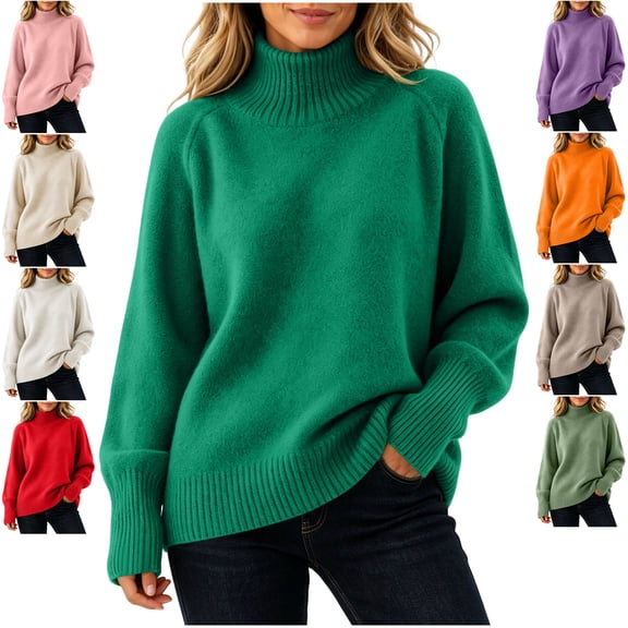 Yyeselk Women's Turtleneck Sweater Chunky Long Sleeve Knitted Ribbed Hem Trendy Sweaters Fall Winter Loose Fit Basic Warm Jumper Tops Orange XL