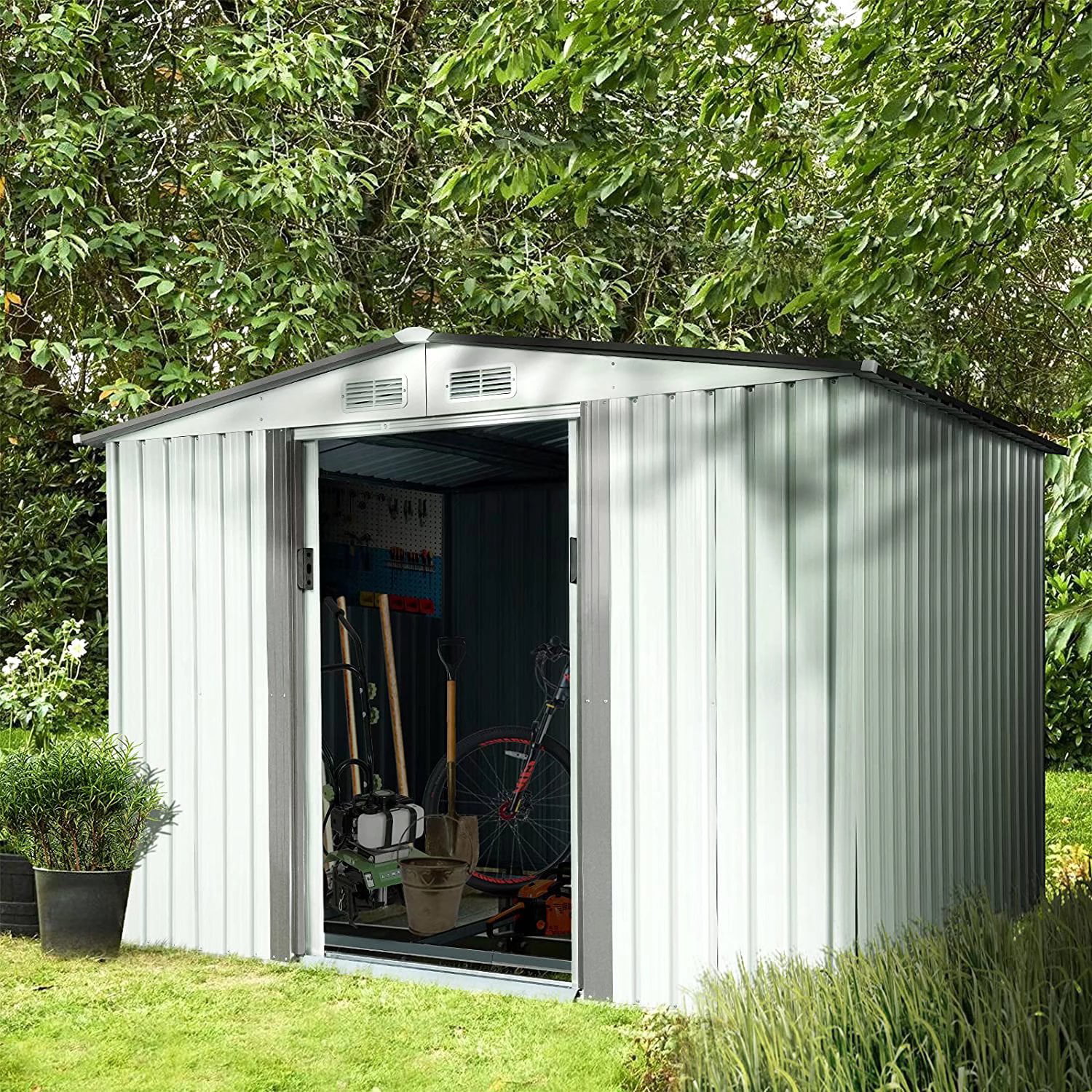 Without Floor Frame Aoxun 4 x 6 Metal Outdoor Garden Storage Shed Outdoor Tool House with Sliding Door for Backyard Garden Lawn Equipment