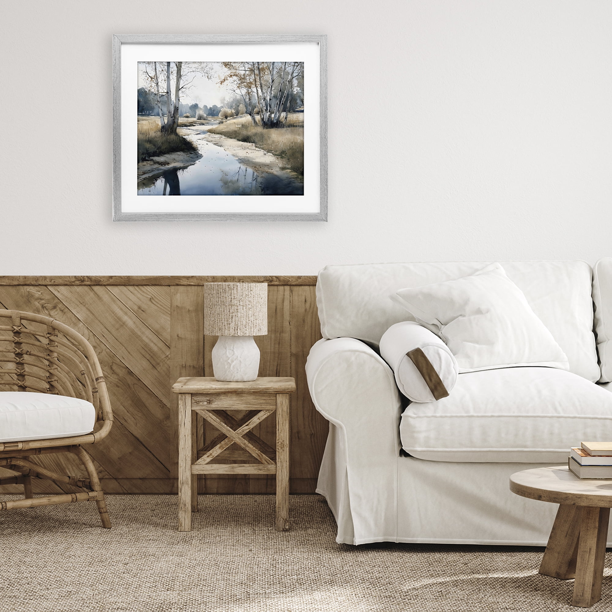 Stupell Industries Birch Tree Creek in Autumn Gray Framed Print Under Glass, design by Franklyn Gregory