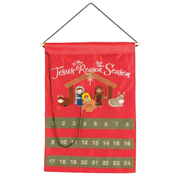 Dicksons Jesus Reason For Season Holiday Red 13 x 18 Polyester Hanging Advent Calendar