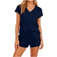 thumbnail image 2 of Avrnliq Womens Navy Two-Piece Romper Set, Comfortable V-Neck Short Sleeve with Drawstring Waist, Soft Stretch Fabric, Front Pocket & Knotted Hem (S-XXL),Size XL, 2 of 7