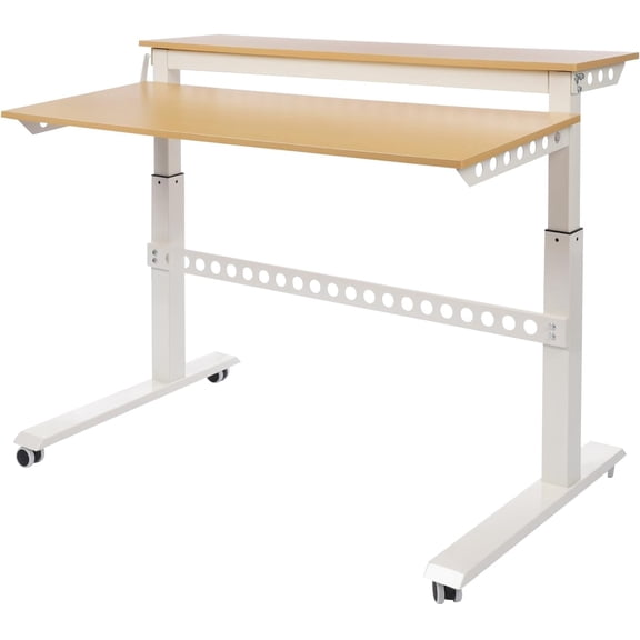 2-Tier Home Office Standing Desk Rolling Standing Desk with Wheels 15.75in Height Adjustable Hand-Cranked Standing Desk Manual Adjustable Desk