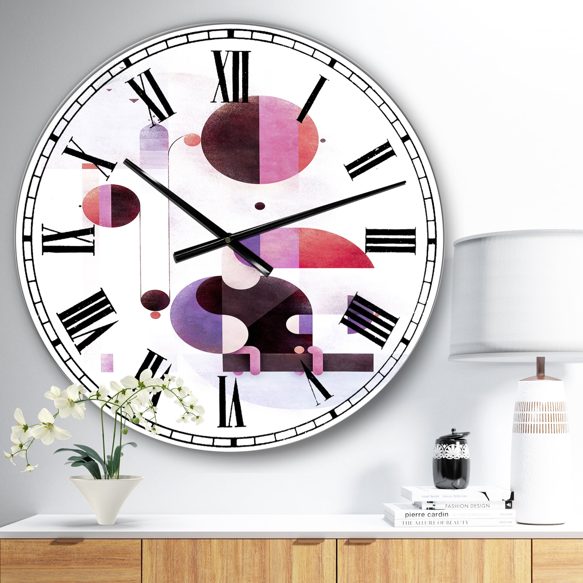 Designart Oversized Multicolor Analog Round Mid-Century Modern Wall Clocks, CLM25089-C23