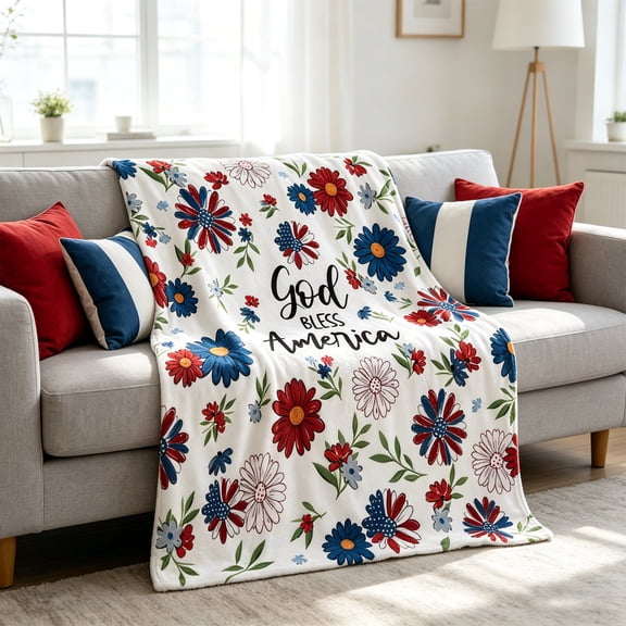 Wooowa Patriotic Lightweight Flannel Throw Blanket Soft Warm Plush Cover Fit for 4th of July Decorations Fourth of July Decorations for Bedroom Office Travel Air Conditioned Room Summer Nap Decor