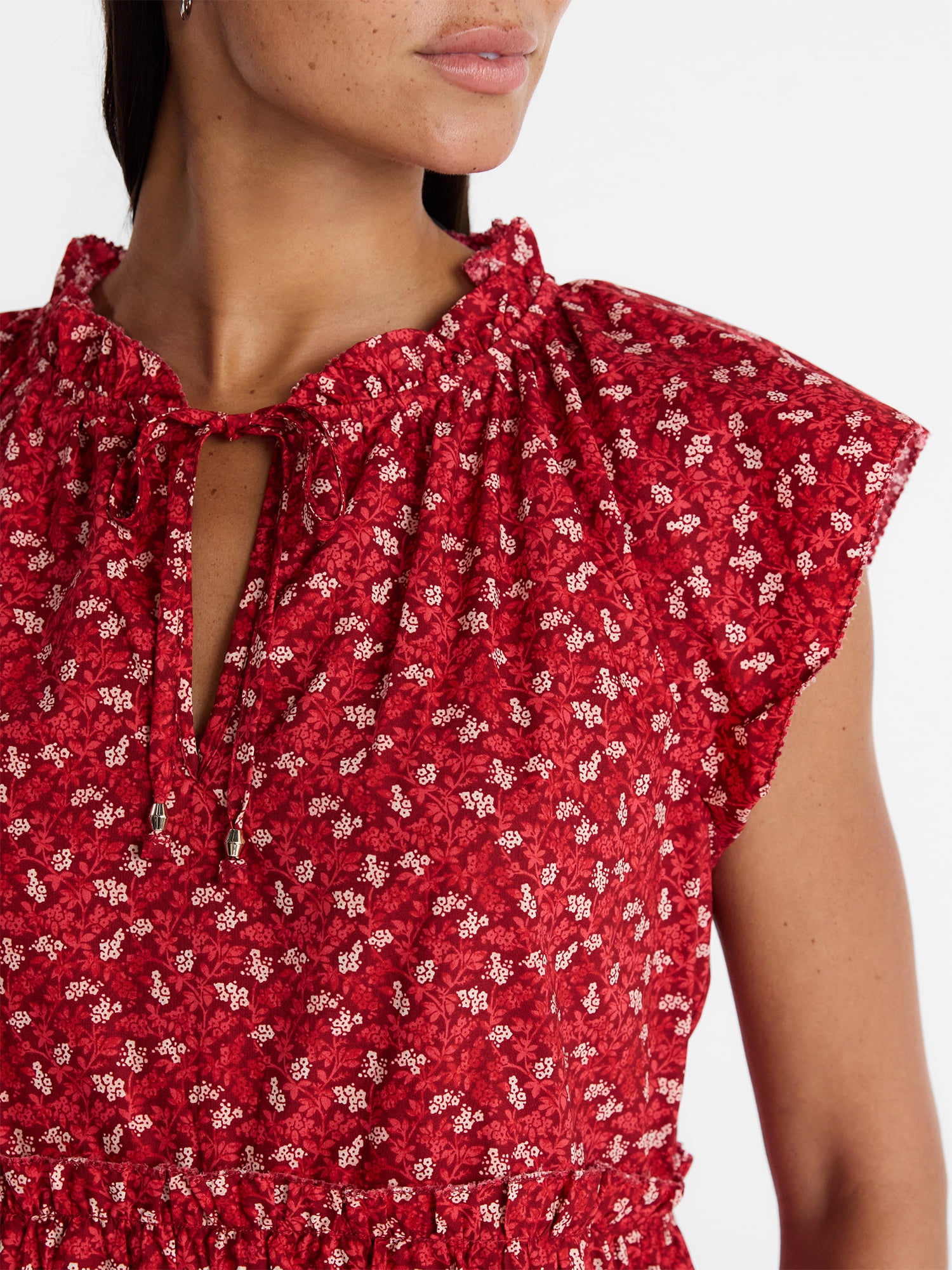 Time and Tru Women's Tiered Cotton Mini Dress with Flutter Sleeves, Sizes XS-4X