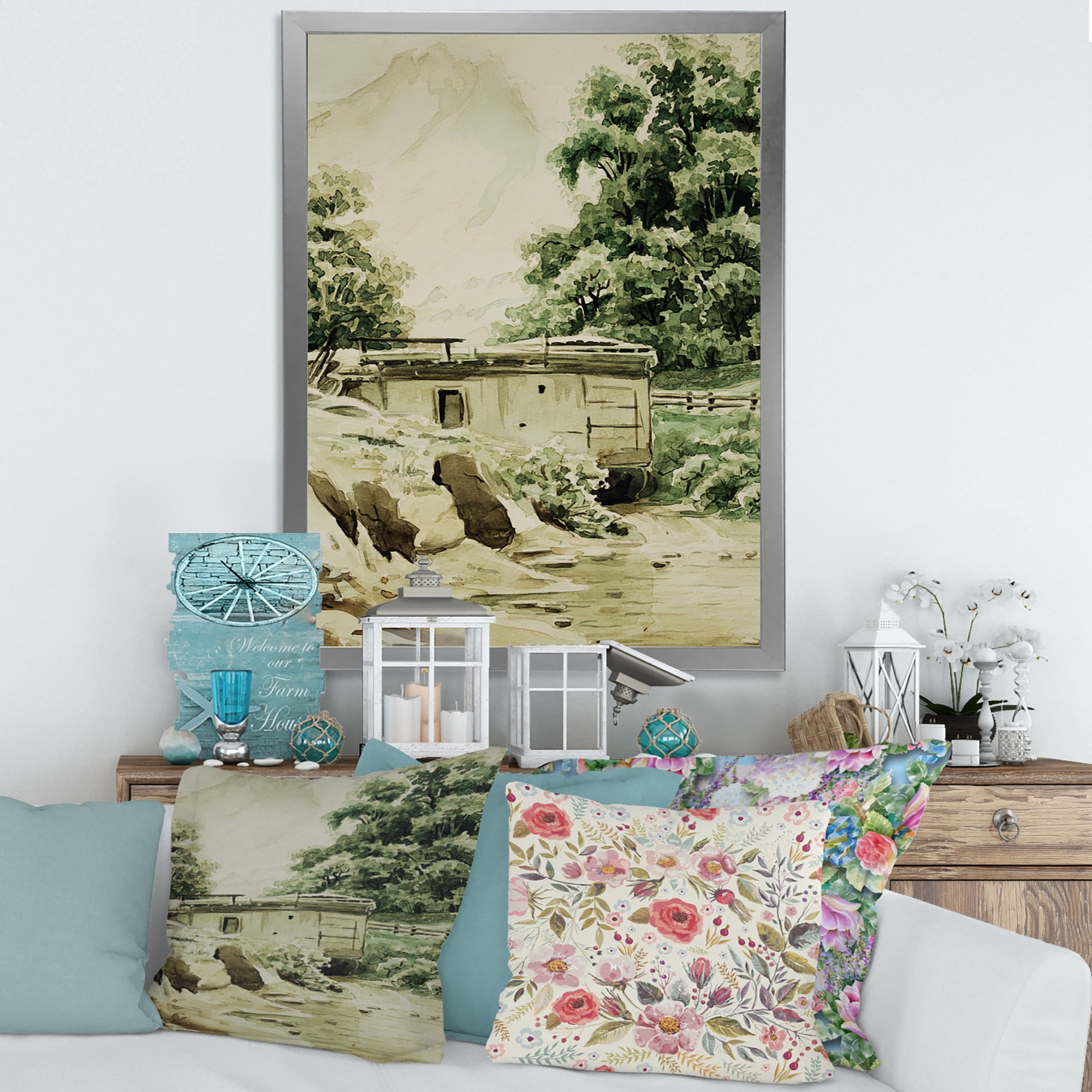 Designart 'Cabin In The Green Mountains' Cabin & Lodge Framed Art Print