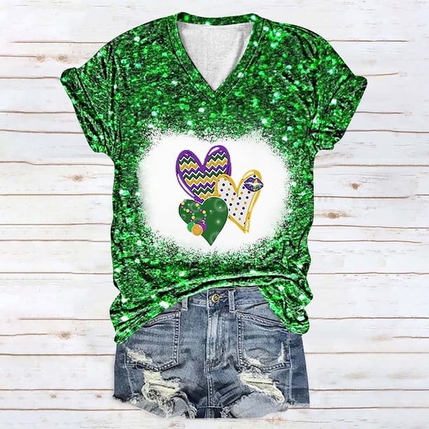 Fiudx Camisas para Mujer Top de Manga Corta con Cuello En V y Estampado Informal para Mujer