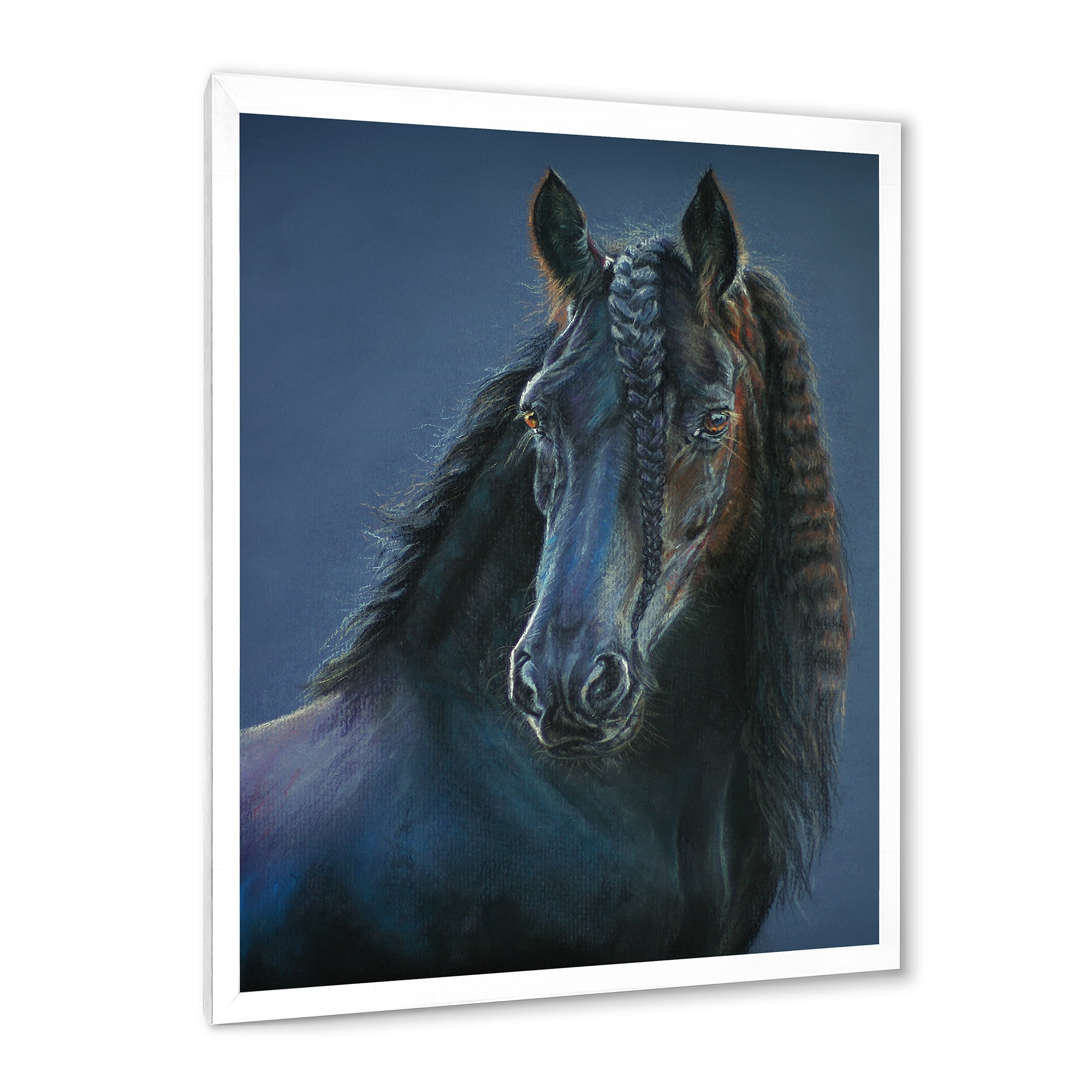 Designart 'Frisian Black Horse Portrait' Farmhouse Framed Art Print