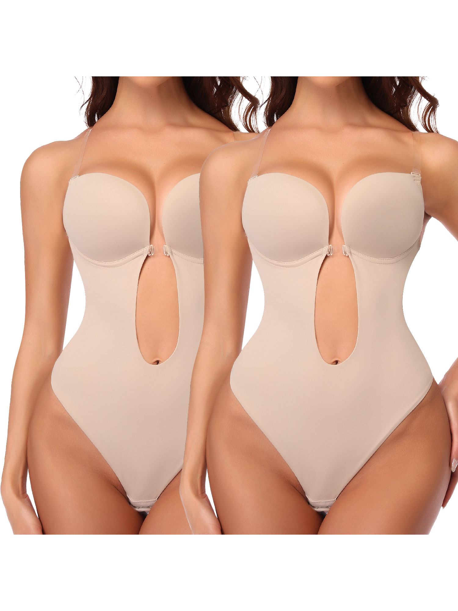 FITVALEN Women's Backless Shapewear U Plunge Seamless Thong Full Lace