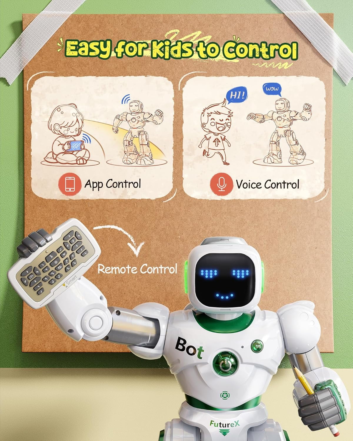 Ruko 1088 Smart Robot for Children, Large Programmable RC Robot with Voice and App Control, Gift for Kids 4-9 Year Boys and Girls, Green