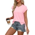 thumbnail image 6 of ZyeKqe Womens T Shirts Short Sleeve Shirts Round Neck T Shirts Side Split Solid Color Tees Top, 6 of 8