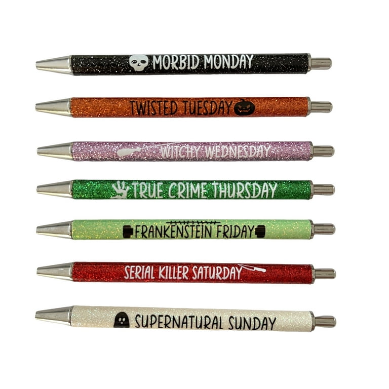 7PCS Funny Pens: Swear Word Daily Pen Set | Weekday Vibes Glitter Pen Set |  Days of the Week Pens | Dirty Cuss Word Pens for Each Day of the Week 