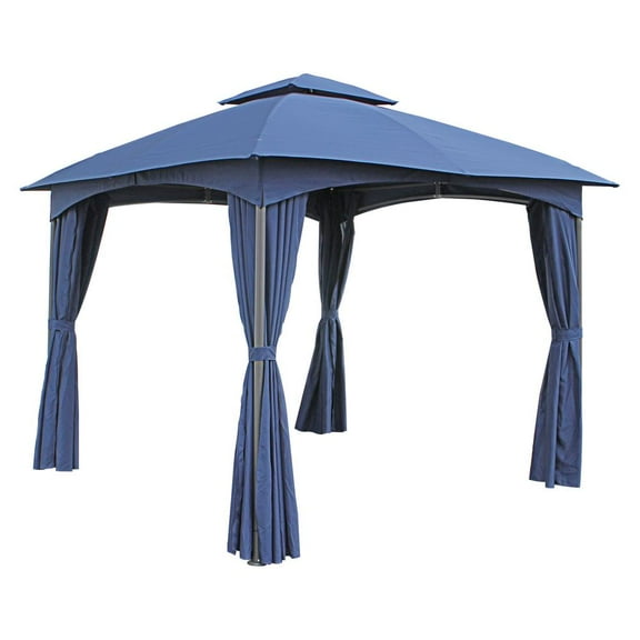 International Caravan ST. Kitts 10-Foot Steel Dome-top Gazebo with Curtains, Navy